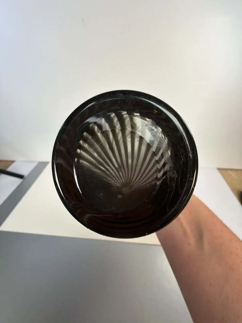 Vintage Murano-Style Spiral Art Glass Bud Vase Black and White Swirl